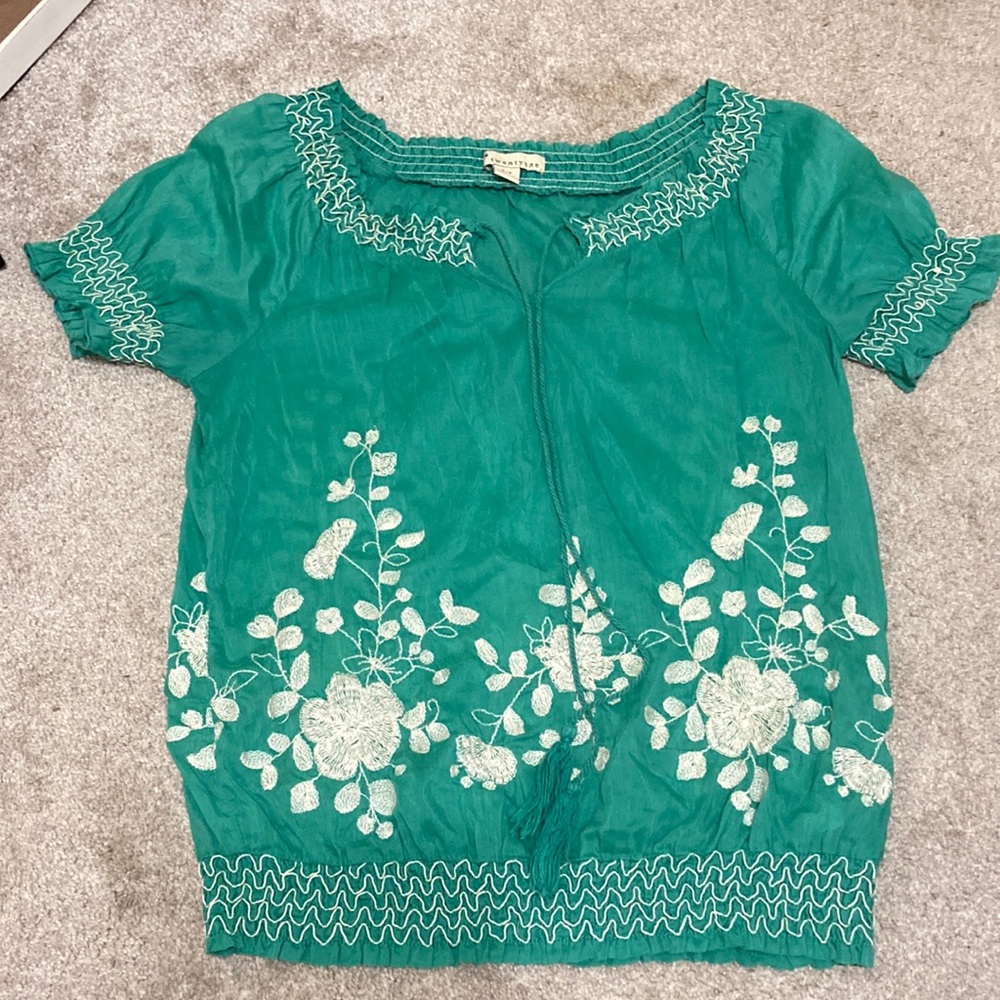 Green Floral Top With Tassels